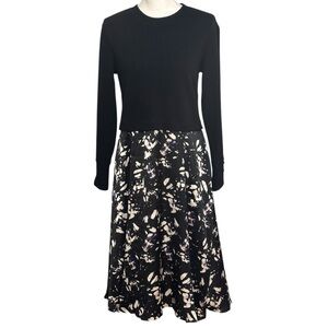 Chenault Black Long-sleeve Novelty Print Silk Skirt Dress NWT